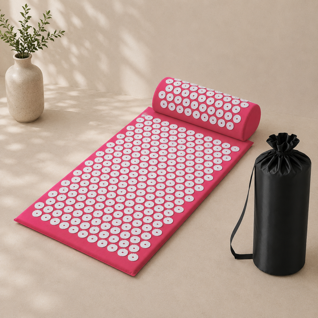 Person relaxing on an acupressure mat before bedtime to support better sleep